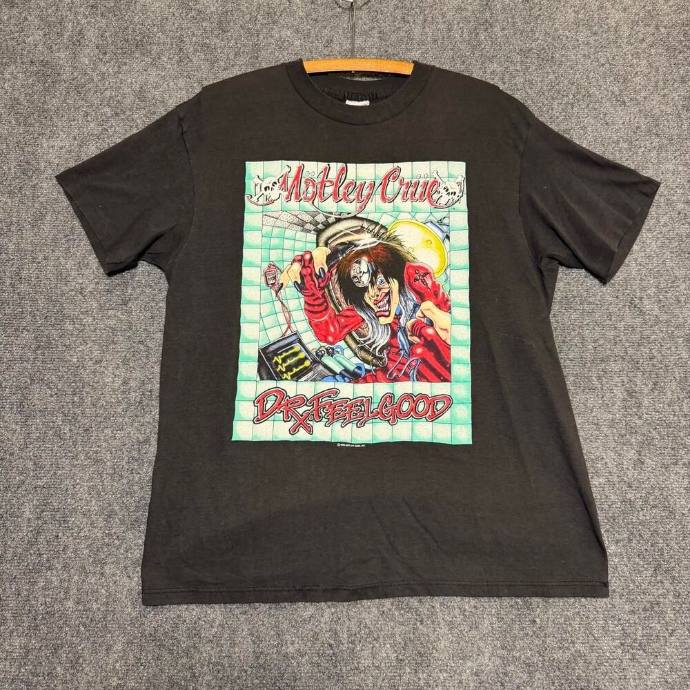 Vintage Motley Crue Dr. Feelgood Dentist 1989 Tour T-Shirt Men's XL Black USA